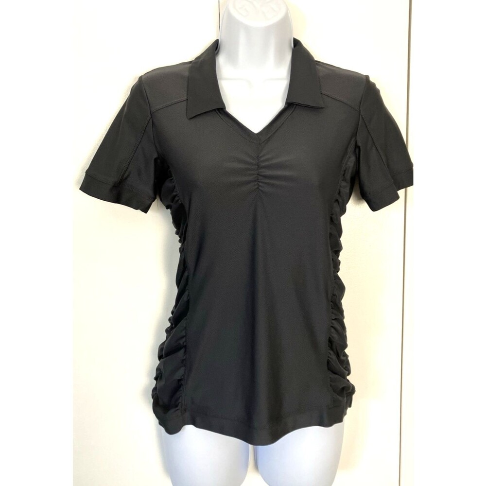 Athleta Womens Short Sleeve Gray Athletic Top Ruched Sides XS